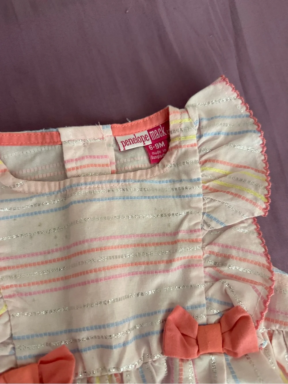Girls Coral Stripe Ruffle Top & Coral Bloomers Matching Set